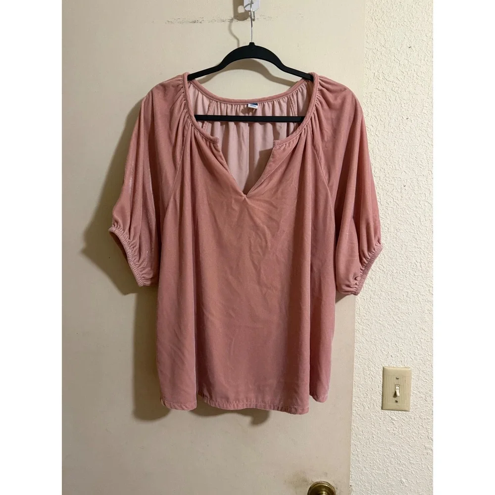 Old Navy‎ Pink Velvet V Neck Dolman Sleeve Tunic Top Women's Size Large Romantic